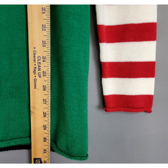 Ugly Christmas Sweater Womens Large Green Pug Santa Hat Striped Sleeves - Picture 8 of 13